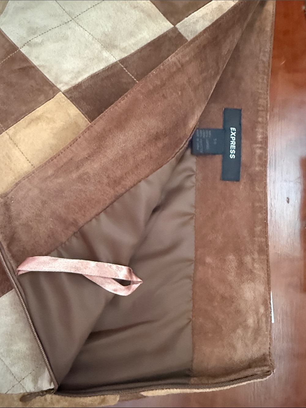 Suede Patchwork Vintage Mini Skirt - Brown Multi - Picture 5 of 7
